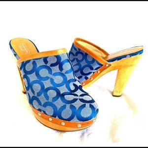 Size 10 blue Coach mules